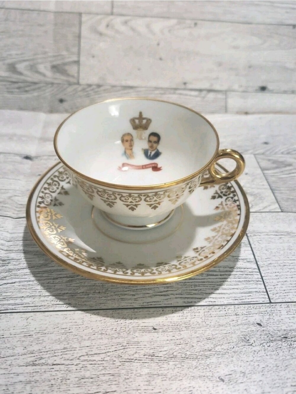 Vtg Limoges France Demitasse Tea Cup And Saucer Prince Rainier Princess Grace